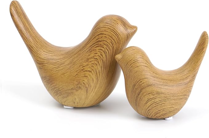 Notakia Wood Look Ceramic Birds Statues Home Decor Modern Style Decorative Ornaments for Living Room, Bedroom, Office Desktop, Pottery barn Decor by Notakia