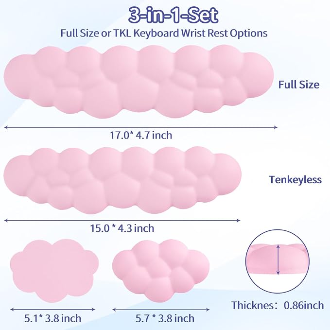 Sushret Cloud Wrist Rest Keyboard, Cloud Keyboard Wrist Pad Set with PU Leather Memory Foam, Cute Arm Rest for Palm Support, PC/Gaming Desk Accessories/Office Setup/Computer Hand Cushion - Pink - Image 7
