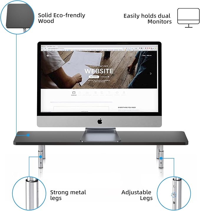 suptek Dual Monitor Stand Riser,Large Monitor Laptop Stand Riser 3 Adjustable Heights Computer Stand for Laptop, Printer, Notebook(MST016) - Image 3