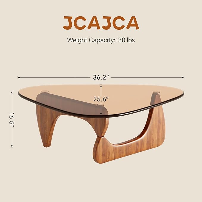 Coffee Table for Living Room Mid Century Modern Center Table with Glass Top and Wood, 36 Inch, Brown/Walnut - Image 2