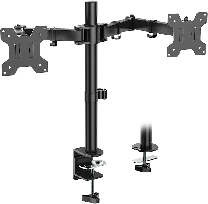 WALI Dual Monitor Stand for Desk, Dual Monitor Mounts for 2 Monitors up to 27 inch, 2 Monitor Desk Mount Holds up to 22 lbs, Height Adjustable Swivel Tilt Rotation, 75x75/100x100mm (M002), Black by WALI