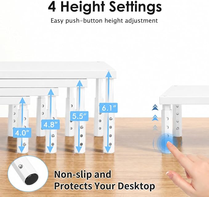 OPNICE Monitor Stand Riser for Desk, Adjustable Computer & Laptop Stand, Desk Organizer for Monitor, Laptop, PC, Printer, Office Desk Accessories for Home & Office, White Wood - Image 2