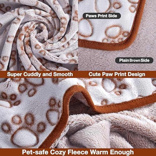 Stuffed Brown Small Premium Soft Dog Blanket, with Flannel Cute Paw Print, 24 * 32 inches, Newborn Cat Blanket Puppy Pads Supplies Dog Products Stuff Essentials - Image 3