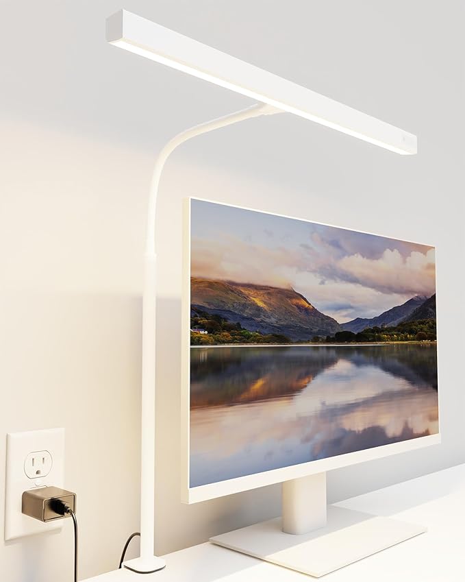 SUPERDANNY LED Desk Lamp for Home Office, Eye-Caring Desk Light with Adjustable Gooseneck, 12W Touch Control Dimmable Brightness, Architect Clamp Lamp with USB Adapter, White by SUPERDANNY