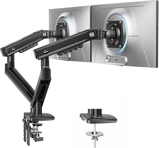 HUANUO FlowLift Pro Dual Monitor Mount for 13–32" Screens, MechaSpring Monitor Stand, Adjustable Monitor Arms for 2 Monitors with Tilt/Swivel/Rotation, Tool-Free VESA Mount, Max Load 19.8 lbs by HUANUO