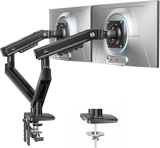 HUANUO FlowLift Pro Dual Monitor Mount for 13–32" Screens, MechaSpring Monitor Stand, Adjustable Monitor Arms for 2 Monitors with Tilt/Swivel/Rotation, Tool-Free VESA Mount, Max Load 19.8 lbs by HUANUO