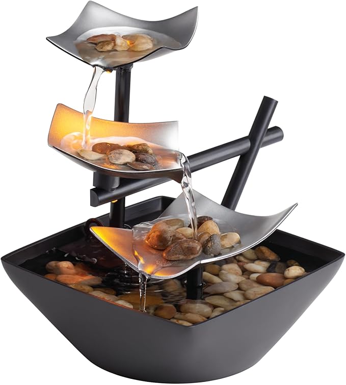 Homedics Tabletop Water Fountain, Home Décor Soothing Sound Machine - Automatic Pump, Deep Basin & Natural River Rocks. Indoor Zen Relaxation for Office, Living Room, or Bedroom, 8.25” Tall by Homedics