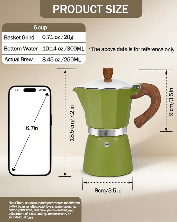 Coffee Maker Stovetop Espresso Maker 6 Cup Aluminum Moka Pot Percolator 10oz 300ml Easy Brewing for Electric Ceramic Stoves Home Camping Italian Cuban Café Classic Green - Image 2