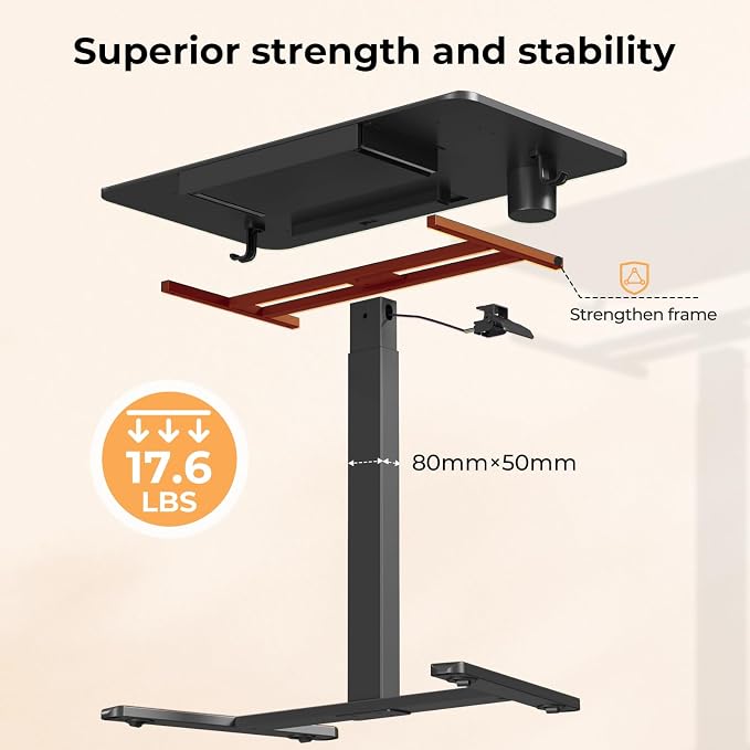 Mobile Standing Desk with Drawer, 35"×20" Small Desk, Black | Portable Laptop Workstation with Cup Holder and Hooks, Height Adjustable Rolling Desk with Wheels, Teacher Classroom Use - Image 7