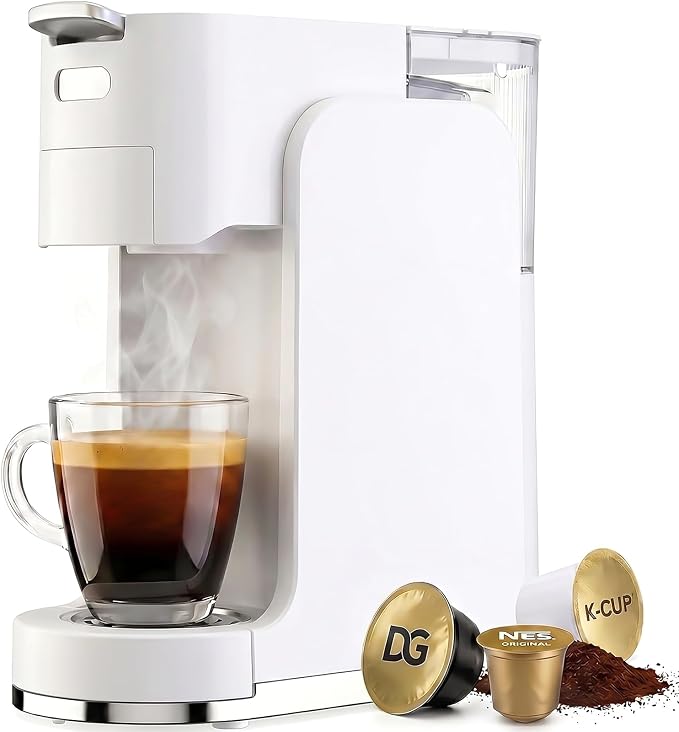 Single-Serve Coffee Maker, 4 in 1 Hot and Iced Coffee Machine, 20-Bar Espresso Coffee Maker for Ground Coffee, K-Cup Pod, NES Original and DG Pod, Customizable Brew Volume, Heats up in 3 seconds by Unknown