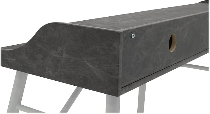 Calico Designs Woodford 45” Wide Modern, Secretary, Writing, Desk with Low Storage Hutch and Whtie Metal Tapered Legs in Marbled Dark Grey, White - Image 7