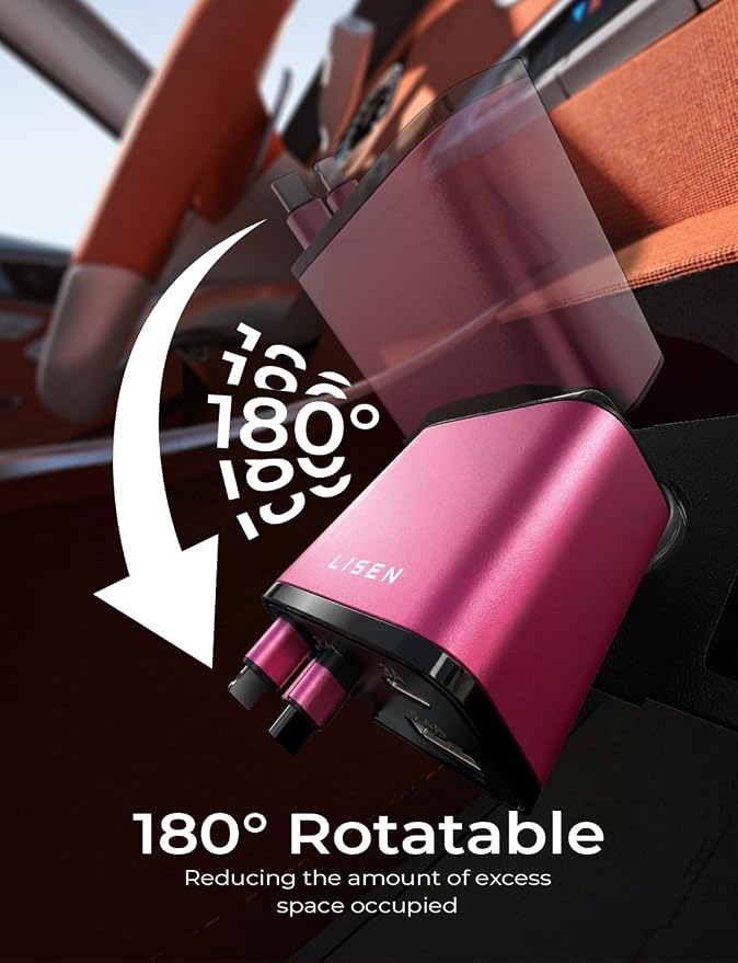 LISEN Retractable Car Charger, 84W Car Charger USB C Fast Charger Adapter, Car Accessories for Men Women, Gifts for Fathers Day for Men Dad Husband, for iPhone 17 16 15 14 13 12 Pro Max, Pink-Black | USB C Car Charger Fast Charge, Pink-Black Car Access... - Image 5