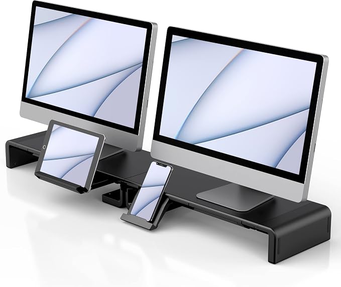 Klearlook Computer Monitor Stand for Desk, Adjustable Foldable Monitor Riser with Storage Drawer & Tablet Phone Holder for Office, Home, Laptop, Desktop (Black 2 Pack) by KlearlookMaximizedClarity