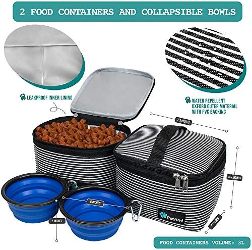 PetAmi Dog Travel Bag Organizer, Pet Supplies Tote, Stripe Black Medium - Image 3