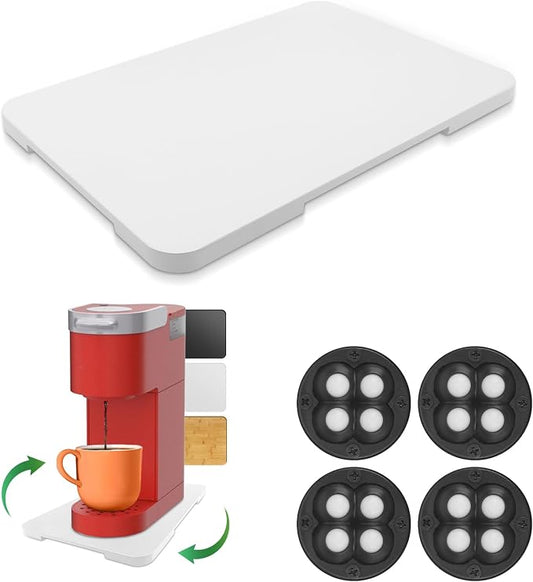 360° Rolling Tray Bamboo Appliance Slider for Kitchen Appliances | Kitchen Appliances Sliding Tray for Coffee Maker Appliances Mat Easily from Under The Cabinet White(13.9"×9.4") by GIASSVIO