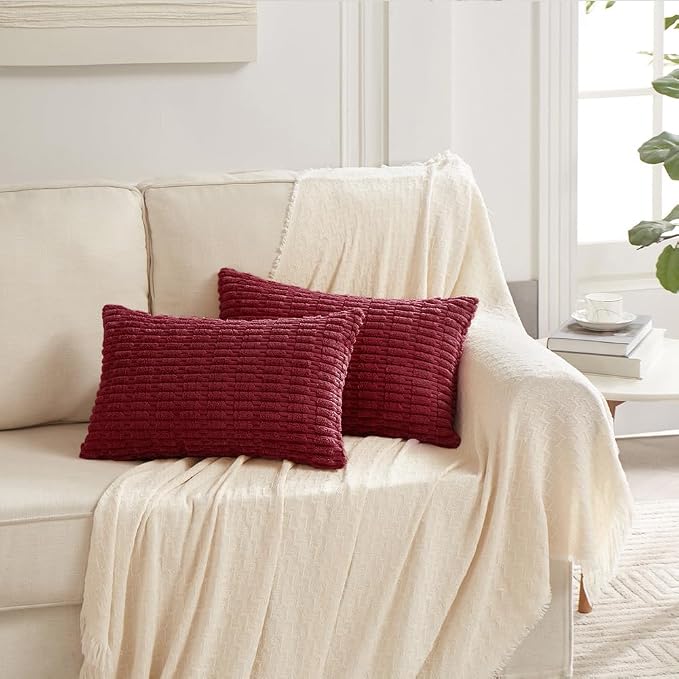 Fancy Homi 4 Packs Decorative Throw Pillow Covers for Living Room Couch Bed, Modern Farmhouse Boho Home Décor Accent Cushion Case, 20" x 12", Burgundy - Image 6
