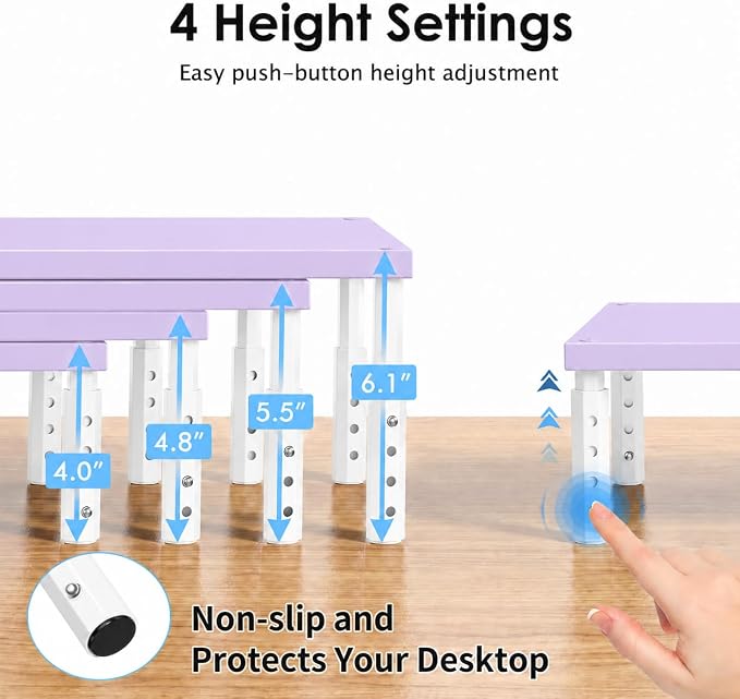 OPNICE Desk Organizers and Accessories, Adjustable Computer Monitor Stand Riser, Laptop Stand, Office Desk Accessories & Workspace Organizers for Women, Purple Wood - Image 5