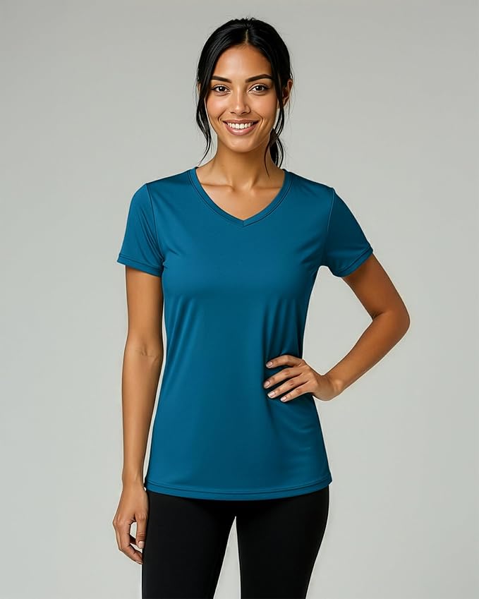 5 Pack Women's Dry Fit V Neck Workout Tops T Shirts Athletic Gym Yoga Tees | Available In Plus Size, Cooling Moisture-Wicking, Short Sleeve, Quick-Dry, Fitness, Stretch, Exercise, Running, Hiking - Image 2