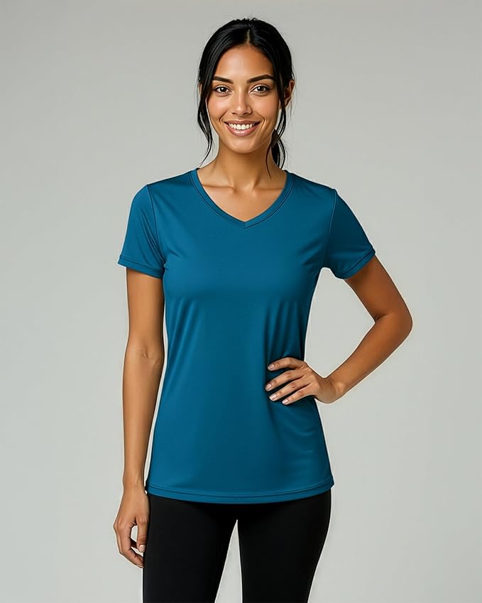 5 Pack Women's Dry Fit V Neck Workout Tops T Shirts Athletic Gym Yoga Tees | Available In Plus Size, Cooling Moisture-Wicking, Short Sleeve, Quick-Dry, Fitness, Stretch, Exercise, Running, Hiking - Image 2