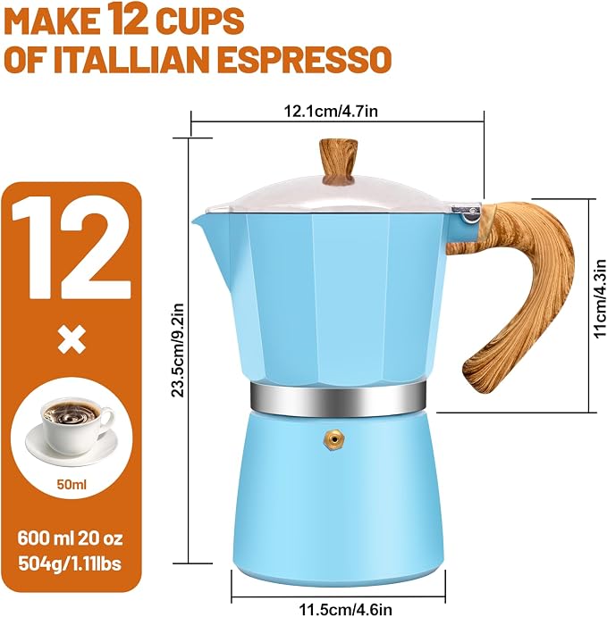 12 Cup Aluminum Espresso Stovetop Moka Pot Express Coffee Maker Percolator Italian Classic Mocha Coffee Machine for Italian and Cuban Cafe Brewing for Home & Camping 600ml 20oz - Image 2
