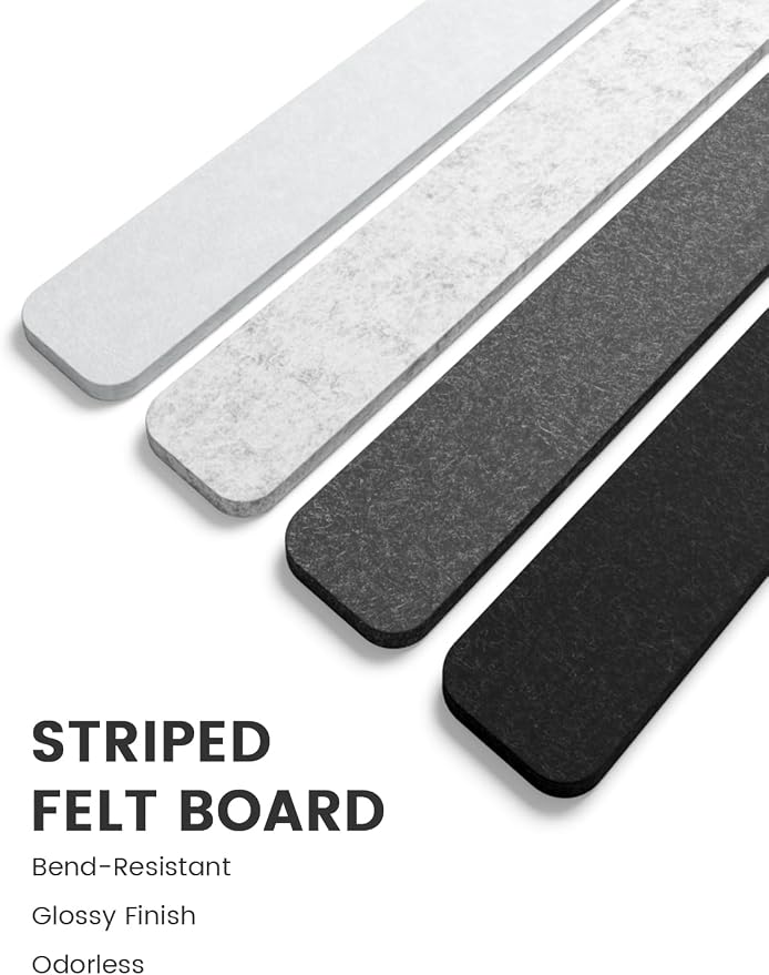 Fluxynara 13" x 2" Felt Wall Panels, Concrete Echo | 5-Pack Cork Board Alternative with 35 Push Pins, Adhesive Mounting for Bedroom Door or Home Office - Image 3