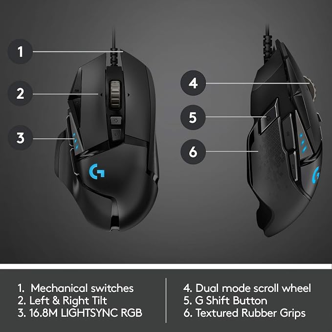 Logitech G502 Hero Wired Gaming Mouse - Black | High performance, 25,600 DPI, RGB, adjustable weights, 11 programmable buttons, on-board memory, PC/Mac - Image 5