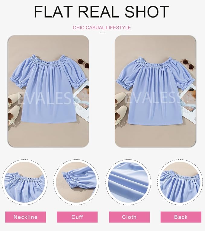 EVALESS Womens Tops Off The Shoulder Blouses for Women Dressy Casual Cute Puff Sleeve T Shirts Fashion 2026 - Image 6