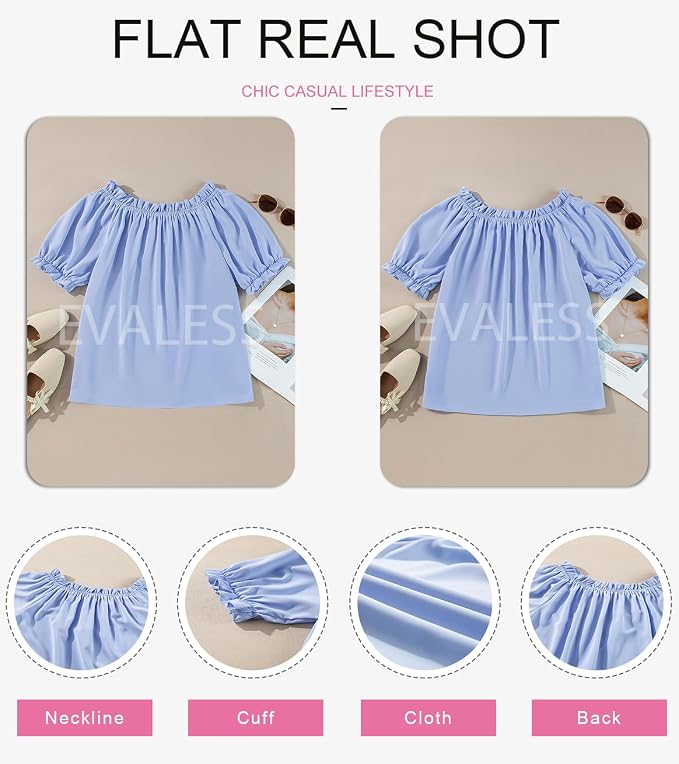 EVALESS Womens Tops Off The Shoulder Blouses for Women Dressy Casual Cute Puff Sleeve T Shirts Fashion 2026 - Image 6