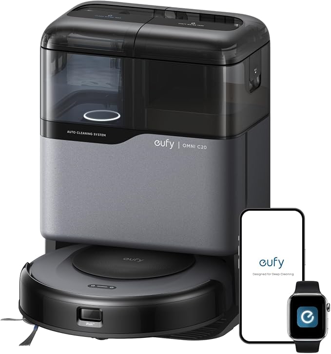 eufy Omni C20 Robot Vacuum and Mop Combo for Hardwood and Carpet | 60 Days Self Emptying, Auto Mop Washing and Drying, 3.35" Ultra Slim, Anti-Tangle for Pet Hair, Powerful Suction by Unknown