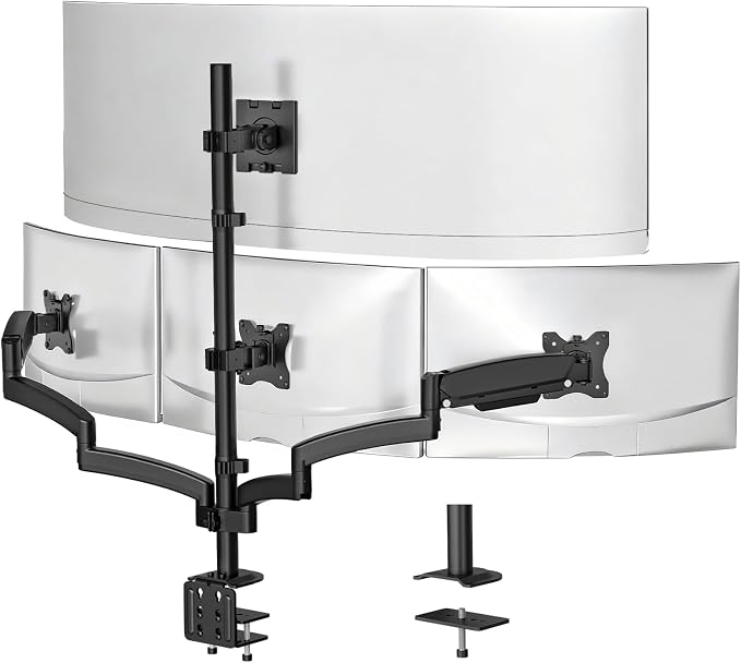 WALI 4 Monitor Mount for 13-49 inch Ultrawides on Top Bracket and 27 inch Screens on Lower Brackets, Heavy Duty Arm Extra Tall Quad Monitor Stand, up to 44 lbs (GSDM004S-P), Black by WALI