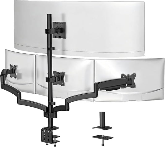 WALI 4 Monitor Mount for 13-49 inch Ultrawides on Top Bracket and 27 inch Screens on Lower Brackets, Heavy Duty Arm Extra Tall Quad Monitor Stand, up to 44 lbs (GSDM004S-P), Black by WALI