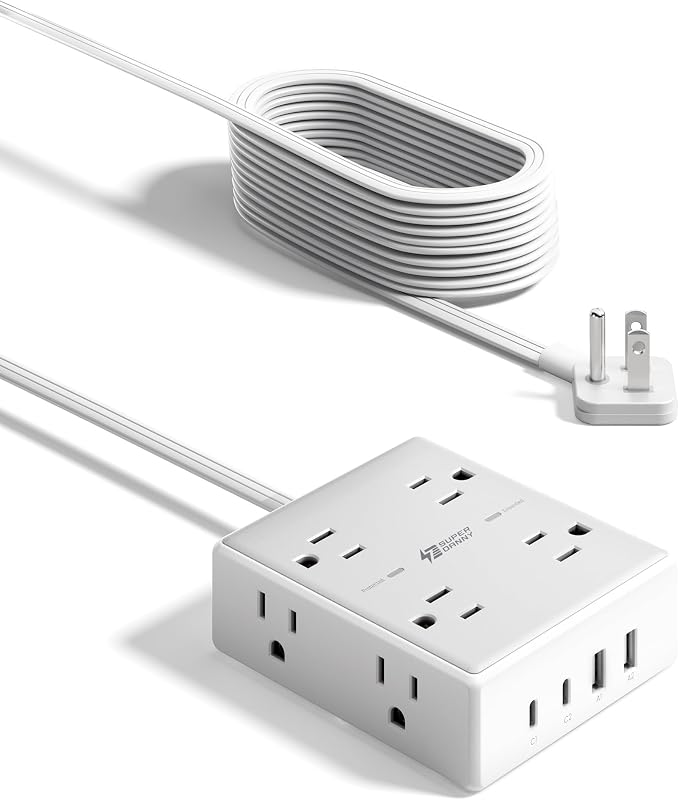 SUPERDANNY Extension Cord,Flat Plug Surge Protector Power Strip,15Ft | 8 AC & 4 USB Ports (2 USB C),Surge Protector with 1050J,Desk Charging Station for Home Office,College Dorm Room Essentials - Image 9