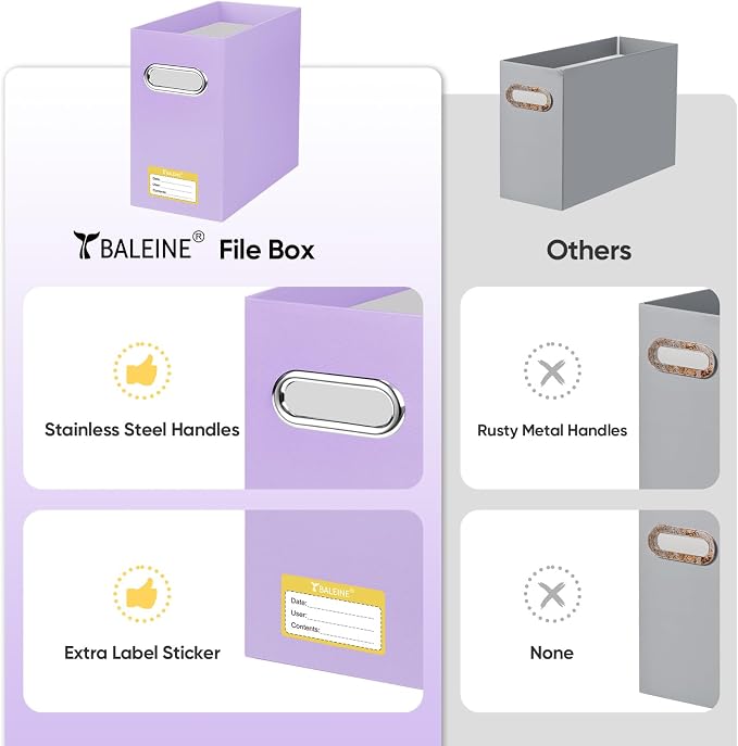 BALEINE File Organizer Box, Cardboard File Folder Organizer with Handle for Letter Size, Portable Collapsible Hanging Filing Box for Home Office Document Storage (4 Pack, Lavender) - Image 5