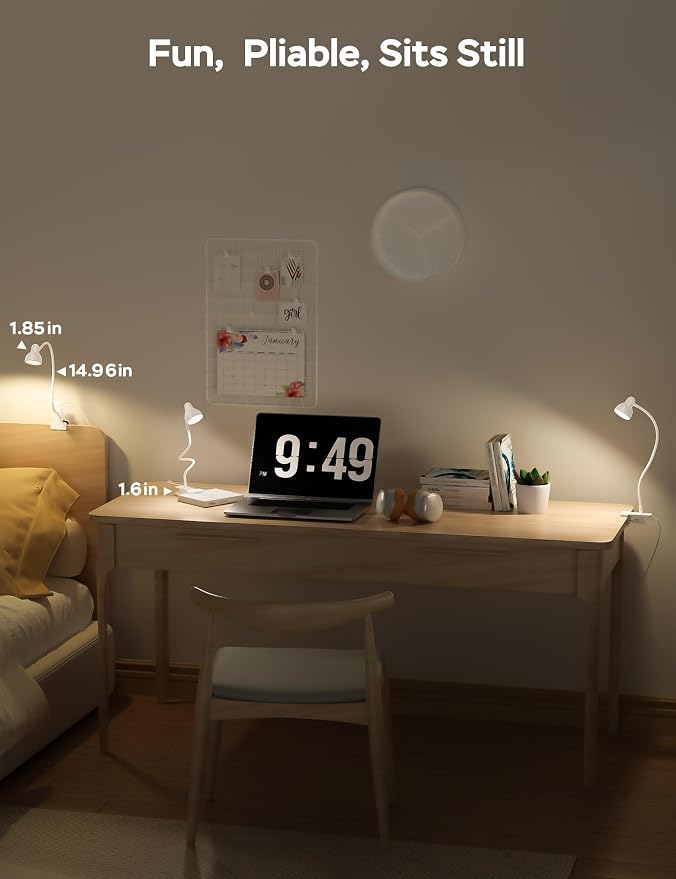 LiFMIRA Clip on Lamp USB Reading Light, Desk Lamp with Clamp White | 3 Color Modes, 10 Dimmable Brightness Eye Care Clamp Lamp with Flexible Gooseneck for Reading in Bed Desk Headboard Computer - Image 5