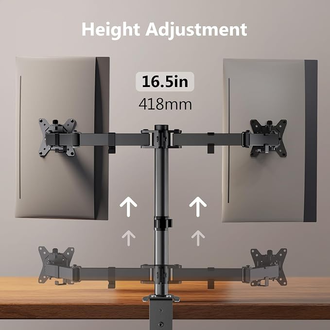 ErGear Dual Monitor Stand, Heavy Duty Adjustable Monitor Desk Mount for 2 Screens up to 32 Inches, Fully Adjustable Height, Tilt, Swivel, Rotate, Supports 17.6 lbs per Monitor Arm, Easy Installation - Image 7