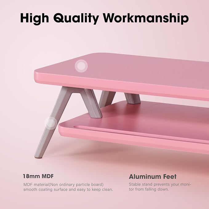 Fenge Dual Monitor Stand, Monitor Stands Riser for 2 Monitors, 42.5 Inch Wood Desk Shelf with Storage Organizer and Cable Management for Office Desk Accessories - Image 4