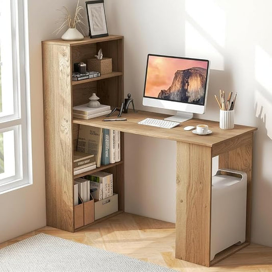 Tangkula Computer Desk with Bookshelf, Writing Study Desk with Storage Shelves & CPU Stand, Modern Compact Computer Workstation for Home & Office, Space-Saving Design(Natural) | Natural Wood Desk w/Storage Shelves & CPU Stand, Space-Saving Design Writi... by TANGKULA