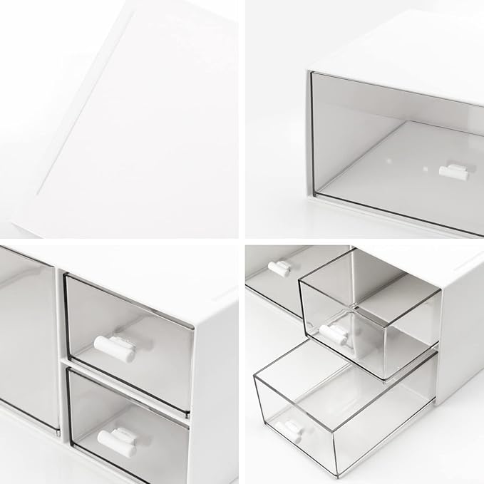 Desk Organizer Stackable Storage Drawers with 3 Compartments Stackable Drawers Great for Desk Storage, Makeup Storage Bathroom Organization Accessories Etc (White) - Image 6