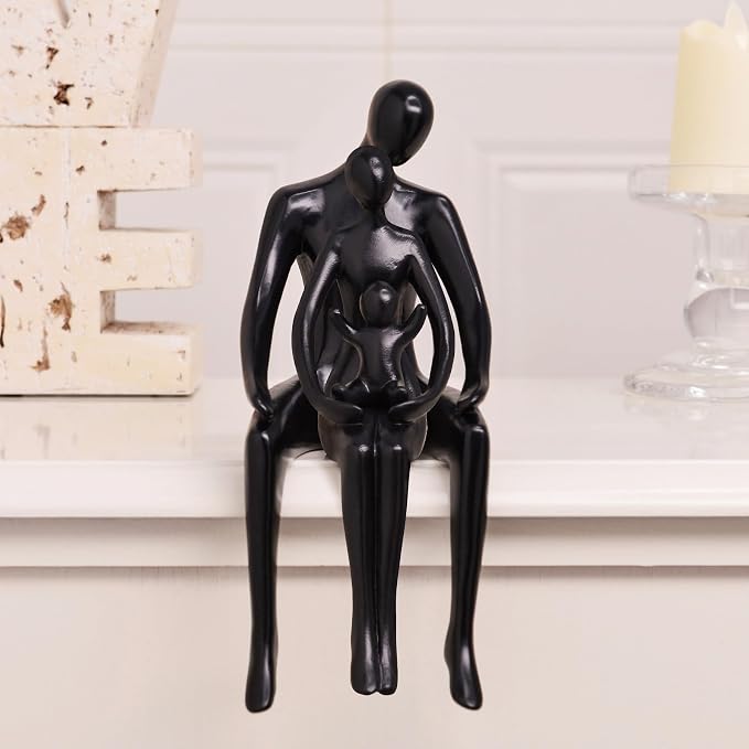 Quoowiit Black Bookshelf Decor Family Sculpture, Abstract Art Ornament Coffee Table Decor, Modern Aesthetic Family Figurine Decoration for Home Office Shelf Table Desk Living Room Set of 3 - Image 3