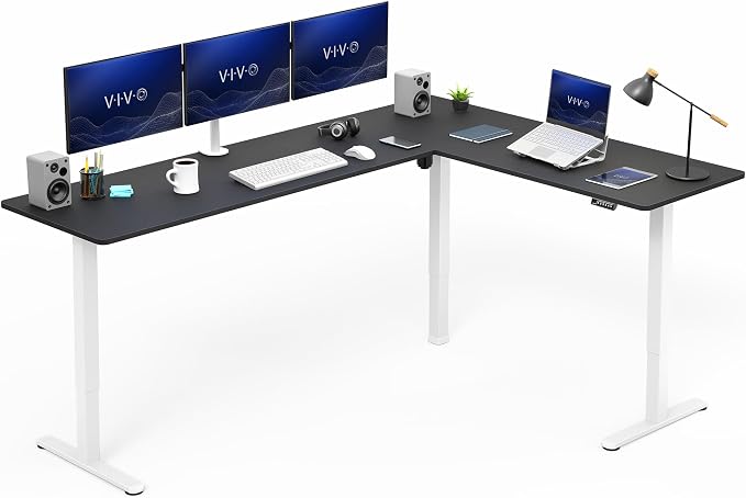 VIVO Black 84 x 63 in Corner Standing Desk, DESK-E3CTWB-84 | Electric, Large Reversible L-Shaped Table, Sit Stand Height Adjustable, Memory Controller, Office Furniture Sets, Black Frame by Unknown