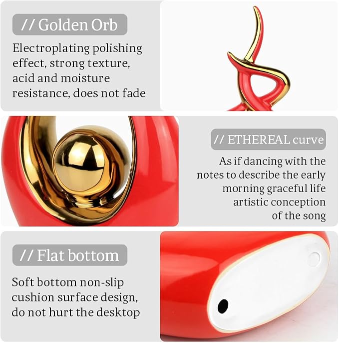 Norrclp Home Decor Modern Abstract Art Ceramic Statue Table Decorations for Dining Room Living Room Office Centerpiece (Red and Gold, Small) - Image 8