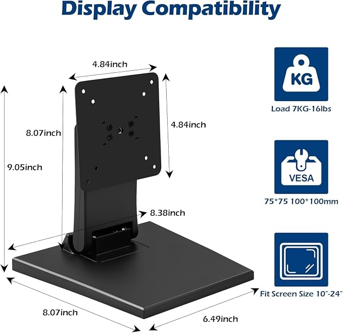 WEARSON Adjustable LCD TV Stand Folding Metal Monitor Desk Stand with VESA Hole 75x75mm&100x100mm (WS-03A2) - Image 3