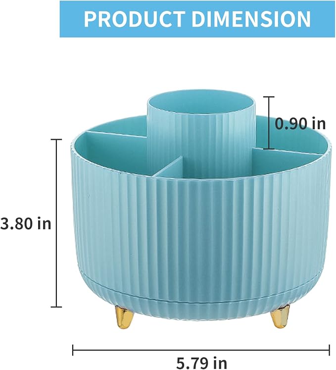 Marbrasse Desk Organizer, 360-Degree Rotating Pen Holder, Desk Organizers and Accessories with 5 Compartments Pencil Holder, Art Supply Storage Box Caddy for Office, Home（Light Blue） - Image 5