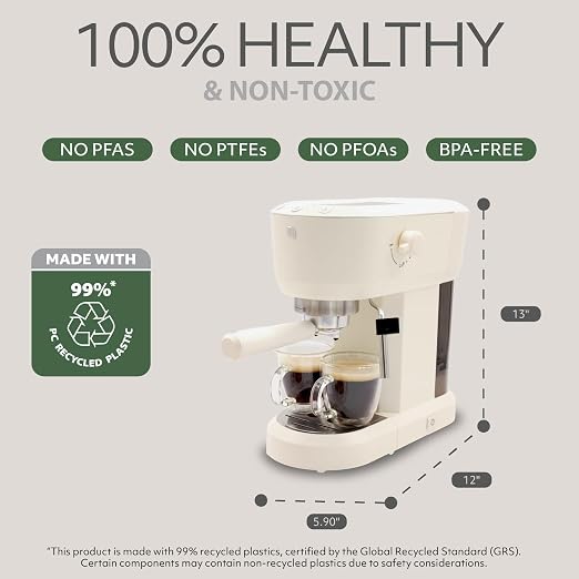 WILLOW Eco Series Espresso Machine with Milk Frother & Built-In Tamper, 15 Bar Coffee Maker with Hot Water Dispenser, 40oz Tank for Cappuccino & Latte - CREAM WHITE - Image 5
