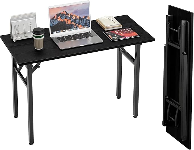 TEMI Small Computer Desk Folding Table - 43.3" Foldable Office Desk, No Assembly, Perfect for Small Spaces in Bedroom, or Apartment, Portable Mini Desk or Study Table Compact Design, Dark Oak by TEMI
