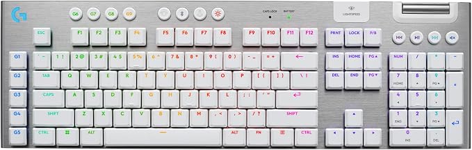 Logitech G915 X Lightspeed Wireless Gaming Keyboard (Tactile) - White | Low-Profile, Double-Shot PBT Keycaps, Fully Programmable Keys, RGB Backlighting, Sleek Aluminum Finishing, GL Brown by Unknown