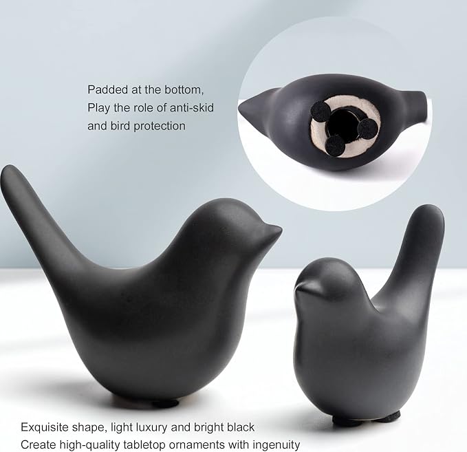 Notakia Small Birds Statues Home Decor Modern Style Decorative Ornaments for Living Room Decor, Bedroom, Office Desktop, Cabinets (Black 2Pcs Birds) - Image 2