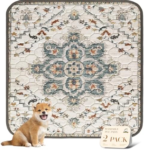 nunubaby Washable Pee Pads for Dogs, Stylish, Non-Slip and Leak-Proof Pee Pads. Reusable Potty Pads for Dogs for Crates and Floors.(Beige/Floral, 48" x48") by Nunubaby