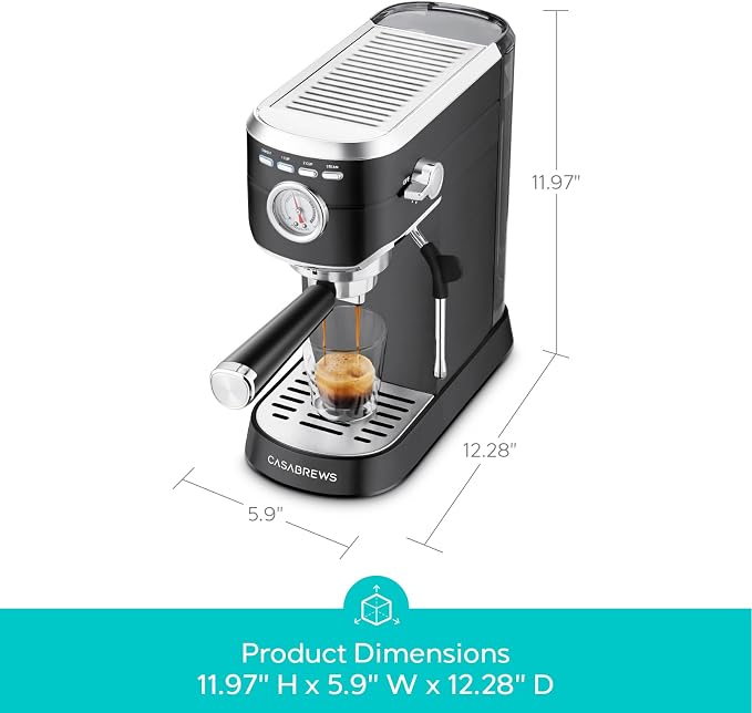 CASABREWS CM5418 Espresso Machine, Espresso Coffee Maker with Steam Wand | Stainless Steel, 20-Bar Pump, Built-in Pressure Gauge, Powerful Steam Wand for Cappuccino Latte for Home, 34oz Water Tank - Image 7