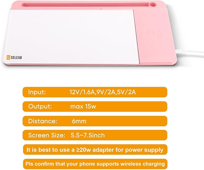 SELEAD Desktop Glass Whiteboard with Wireless Charger Station and Mirror, Dry Erase Board Computer Pad Keyboard Stand with Organizer for Home, School, Office Desk Accessories, Pink - Image 8